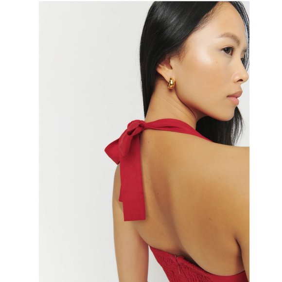 Reformation Isha Linen Dress in Cherry - Picture 5 of 15